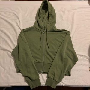 Army green cropped Zara hoodie
